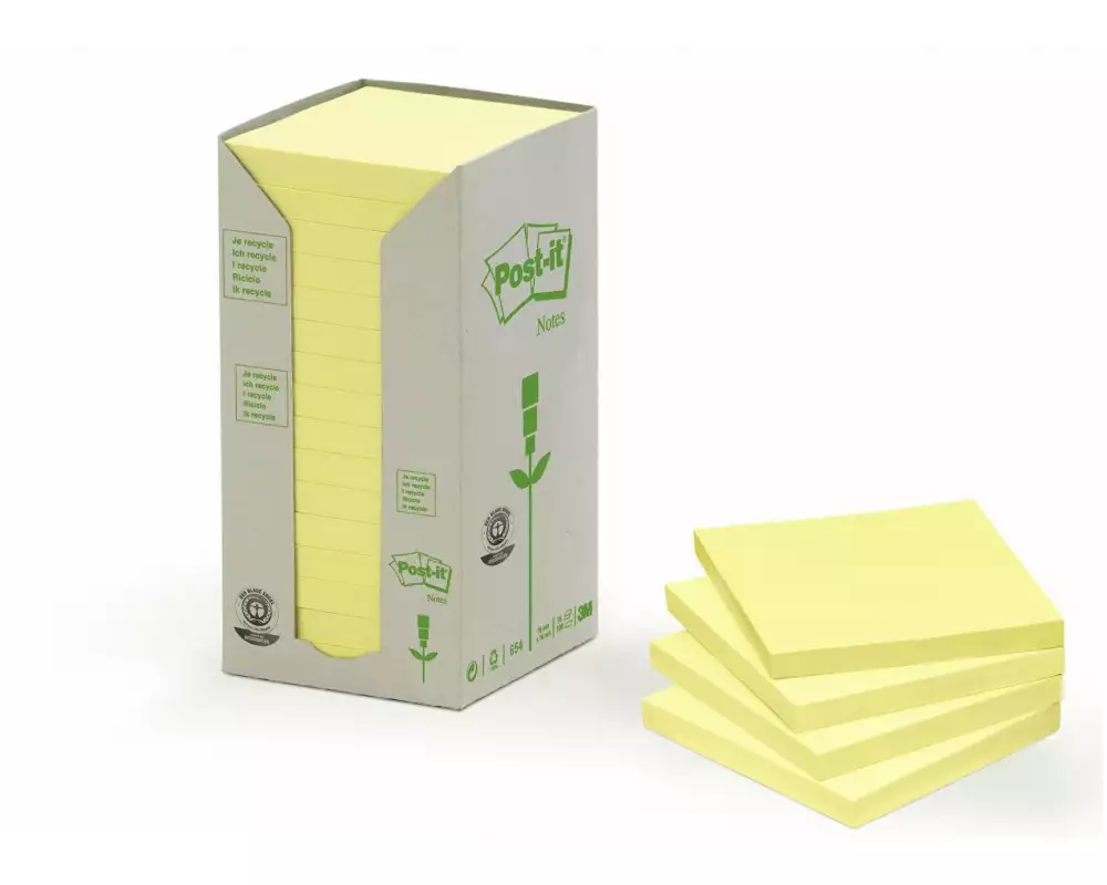 Post-it Notizzettel Recycling Notes 7.6 cm x 7.6 cm, Gelb