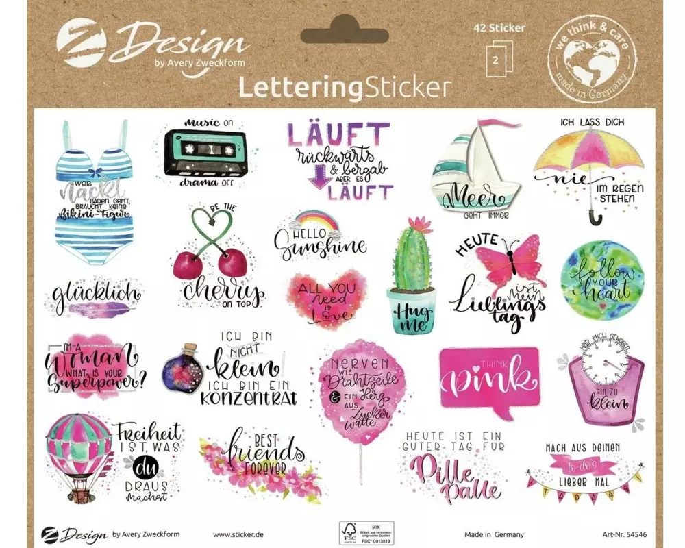 Z-Design Motivsticker A5 Lettering Sprüche, Bunt, 42 Aufkleber