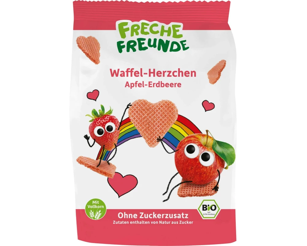 Freche Freunde Knabberspass Waffel-Herzchen Apfel-Erdbeere 25 g