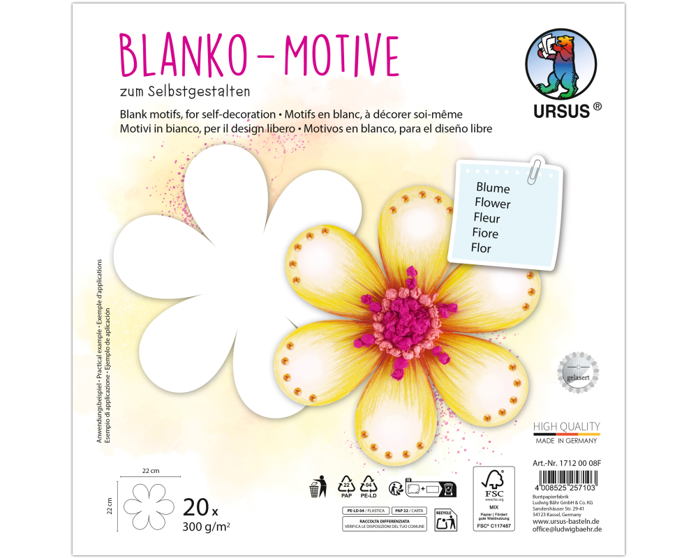 URSUS Blanko Motive 23x23cm 17120008F Blume 20 Blatt