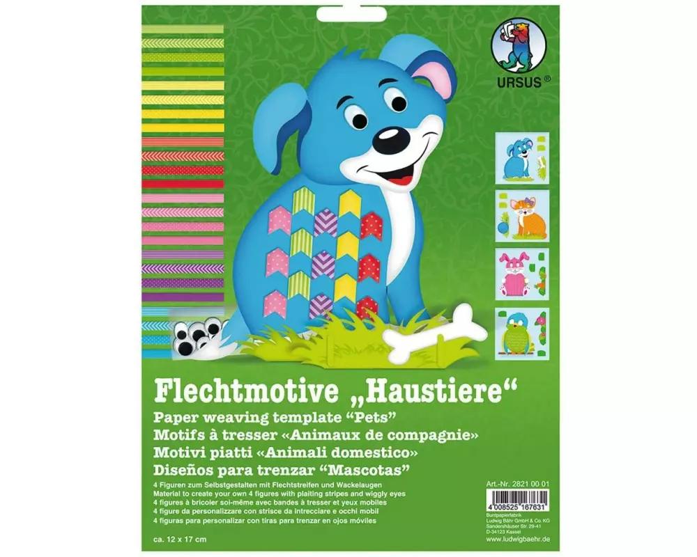 URSUS Bastelpapier Flechtpapier Haustiere, 4 Stück, Mehrfarbig