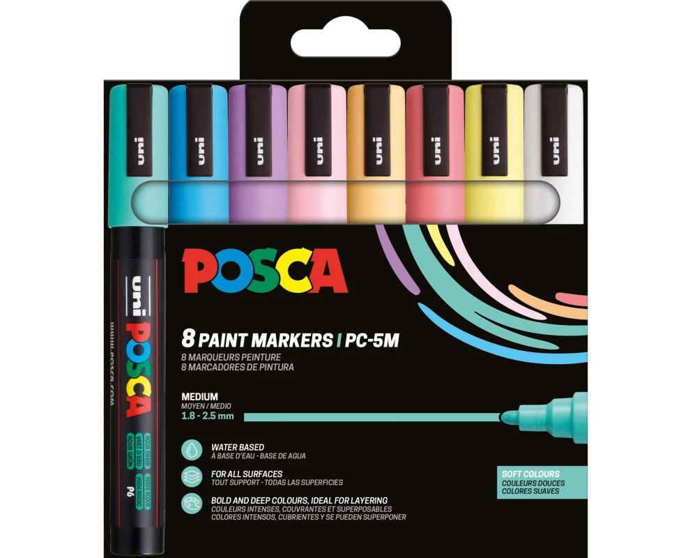 Uni Permanent-Marker POSCA Softcolors 1.8 - 2.5 mm, 8 Stück