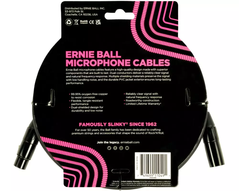 Ernie Ball XLR-Kabel XLRm-XLRf 6.1 m, Schwarz
