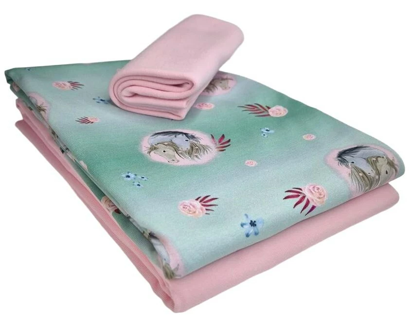 Stoffe Stoff Jersey Pferd mint 3-teilig, 2 x 1 m