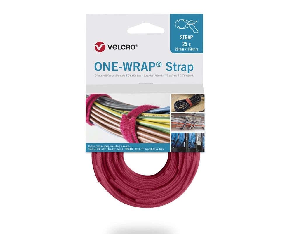 VELCRO One Wrap Strap 13mm x 200mm, 25 Stück, rot