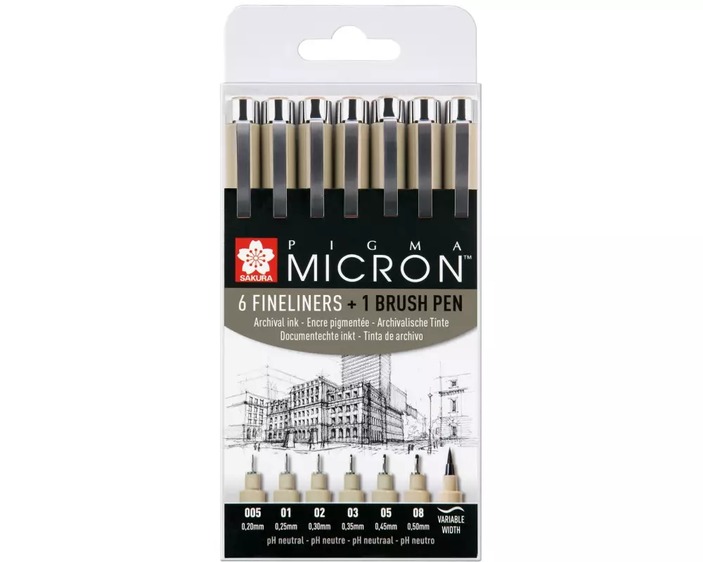 Sakura Fineliner Pigma Micron 6-teilig mit Brush Pen
