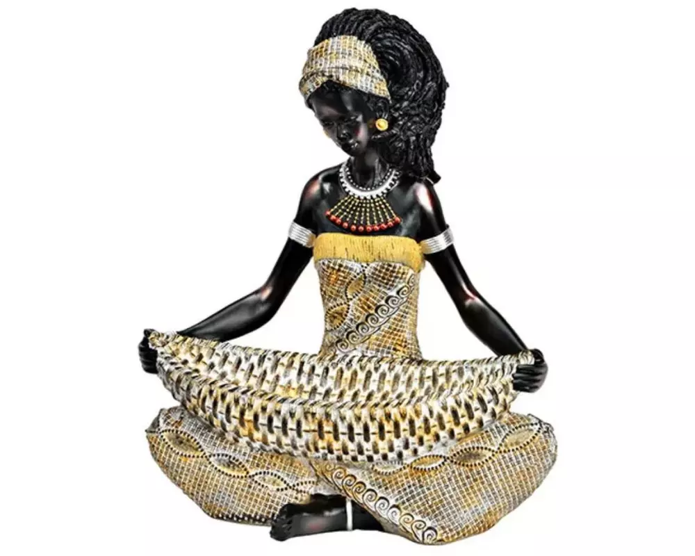 G. Wurm Dekofigur Afrikanerin mit Schale Gold/Schwarz