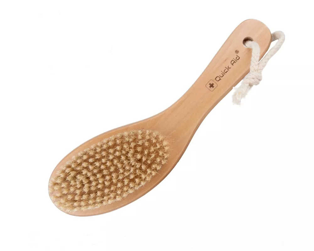 Quick Aid Körpermassagebürste Naturborsten mit Stiel mit Tasche