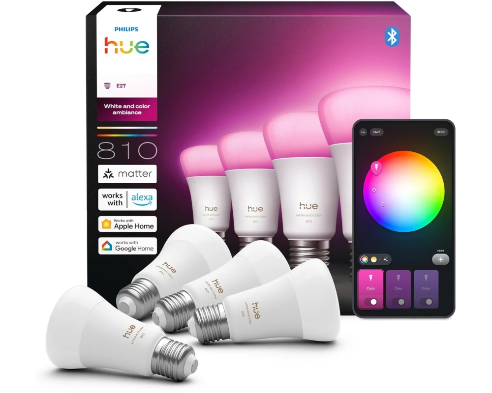 Philips Hue Leuchtmittel White & Col. Amb. E27 Viererpack 4 x 810 lm