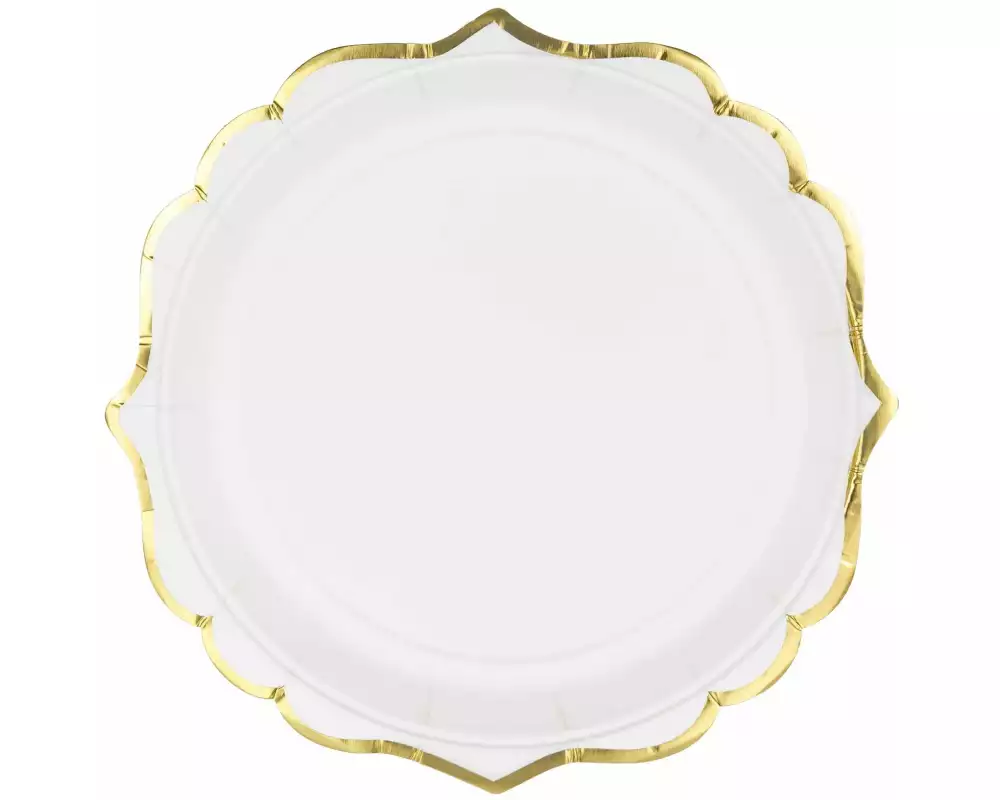 Partydeco Einwegteller mit Goldrand 18.5 cm, 6 Stück, Weiss