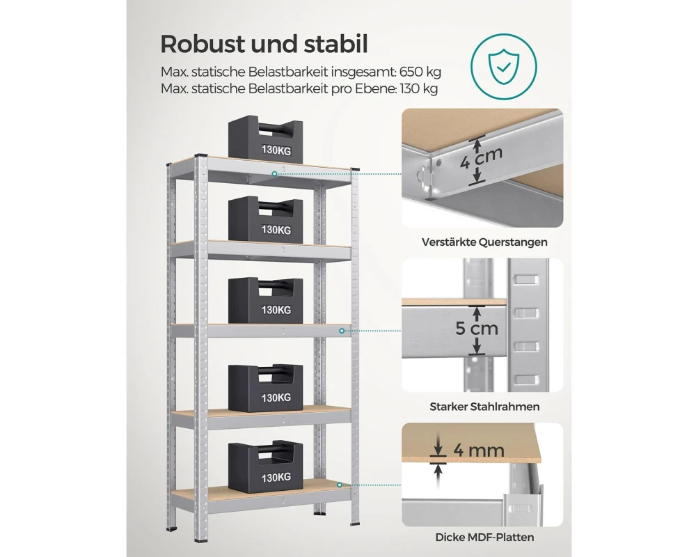 Songmics Regal 5 Ablagen Silber