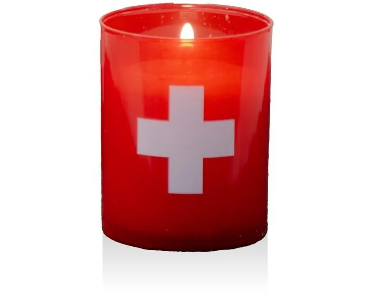 balthasar Kerze im Glas Schweizer Kreuz 4 Stück, Rot