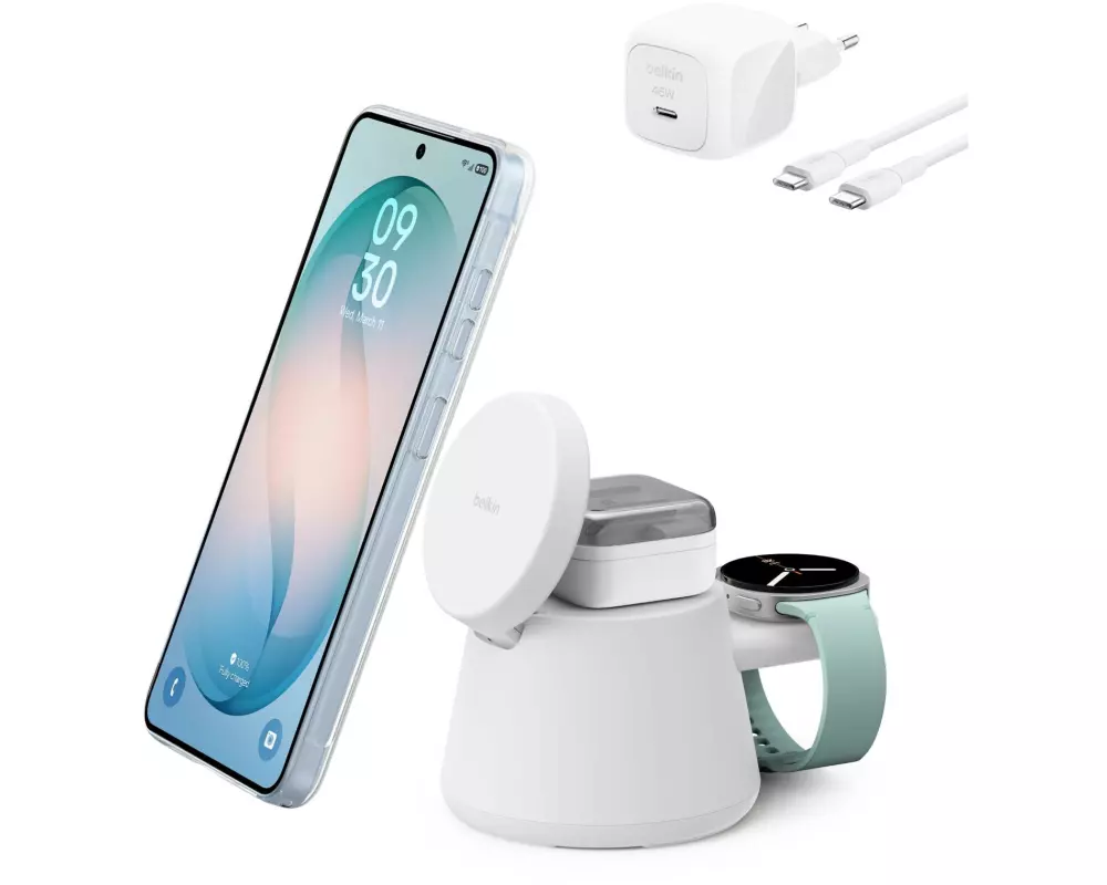 Belkin UltraCharge 3-in-1 Drahtlose Ladestation Qi2 25W weiss