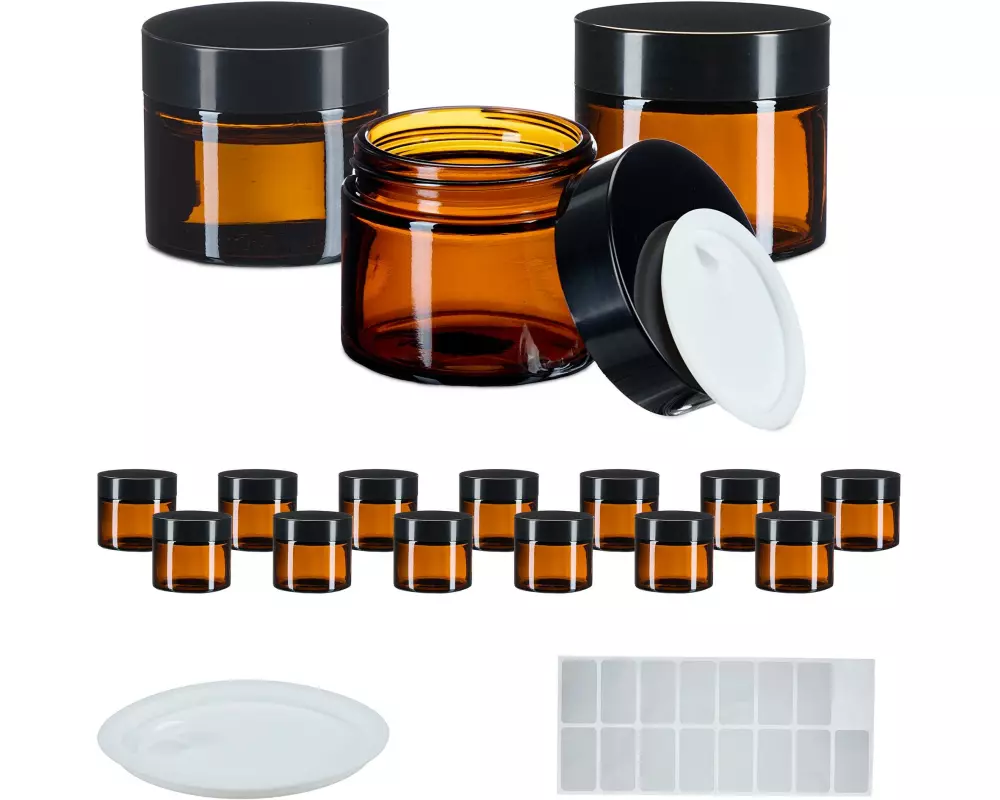 relaxdays Braunglas Salbentiegel 60 ml, 16 Stück