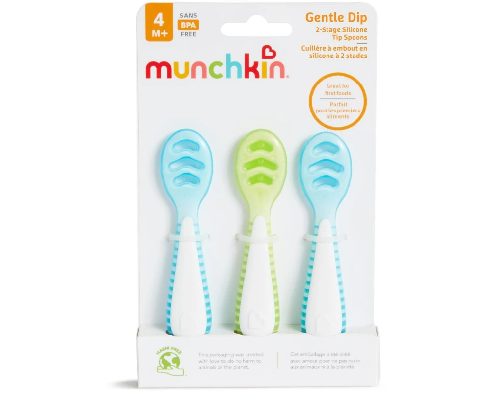 Munchkin Kinderlöffel Gentle Dip 3-teilig, Blau/Grün
