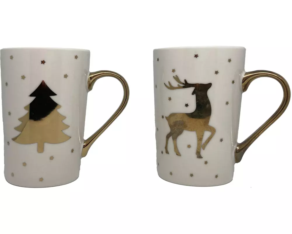 Dameco Tasse Hirsch und Tanne 430 ml, 2 Stück, Weiss/Gold