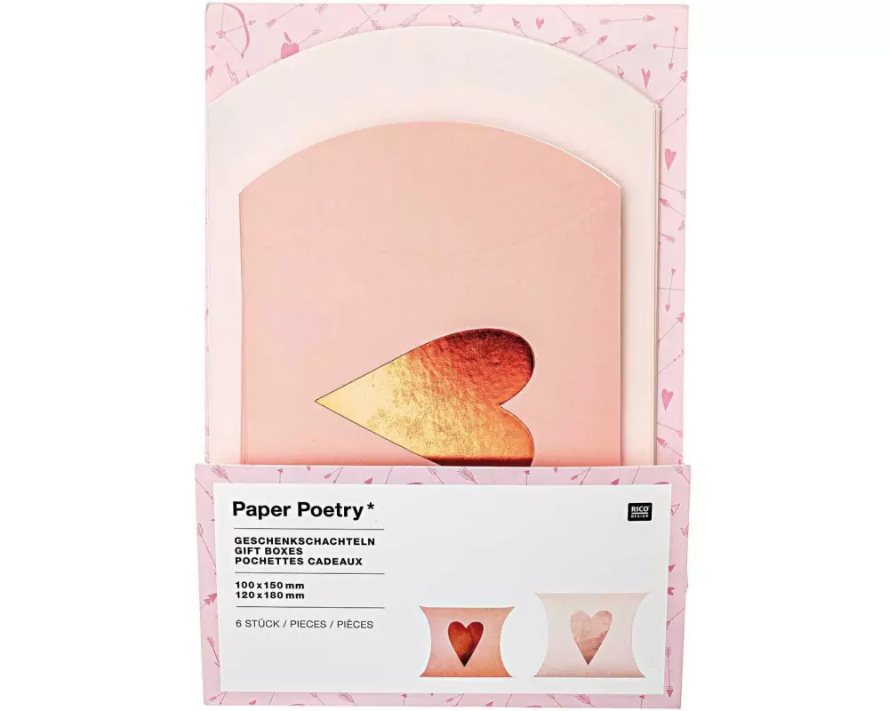 Rico Design Geschenkbox Herzen 6 Stück, Rosa/Rot, 12 x 18 cm/10 x 15 cm
