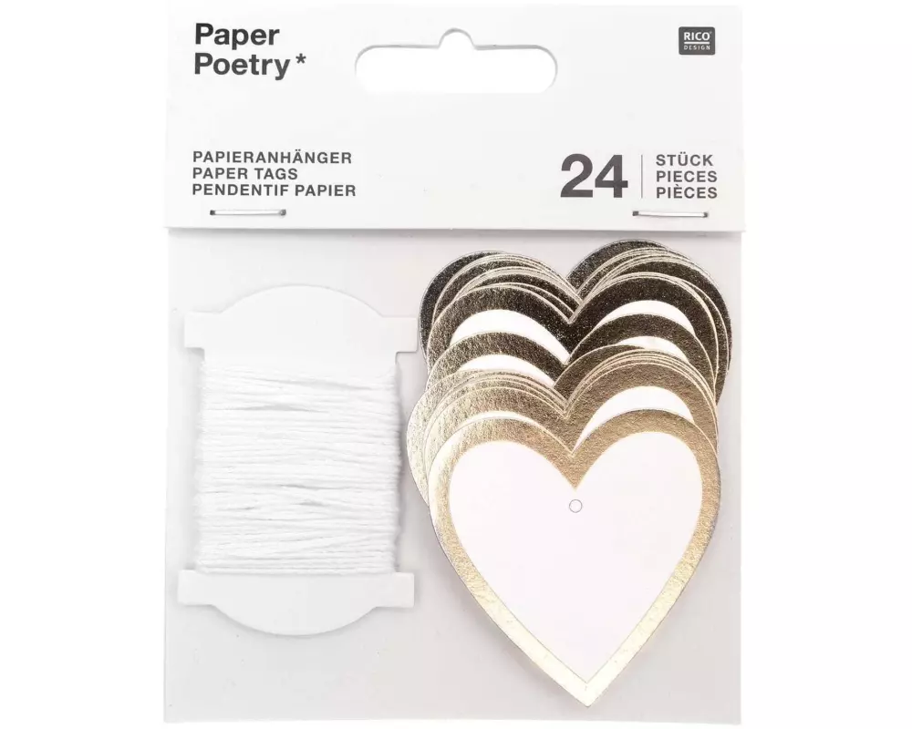 Rico Design Geschenkanhänger Herz 24 Stück, Gold