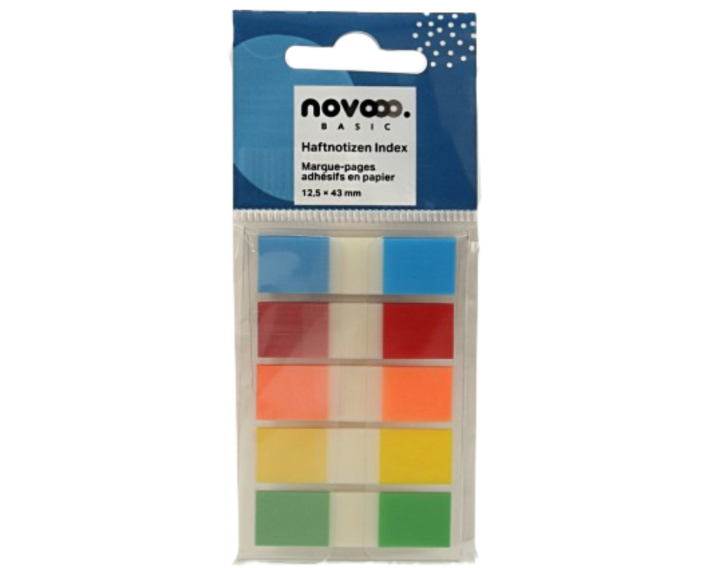 NOVOOO Haftnotizen Index 12.5x43mm 7727-68 assortiert 5x26 Blatt