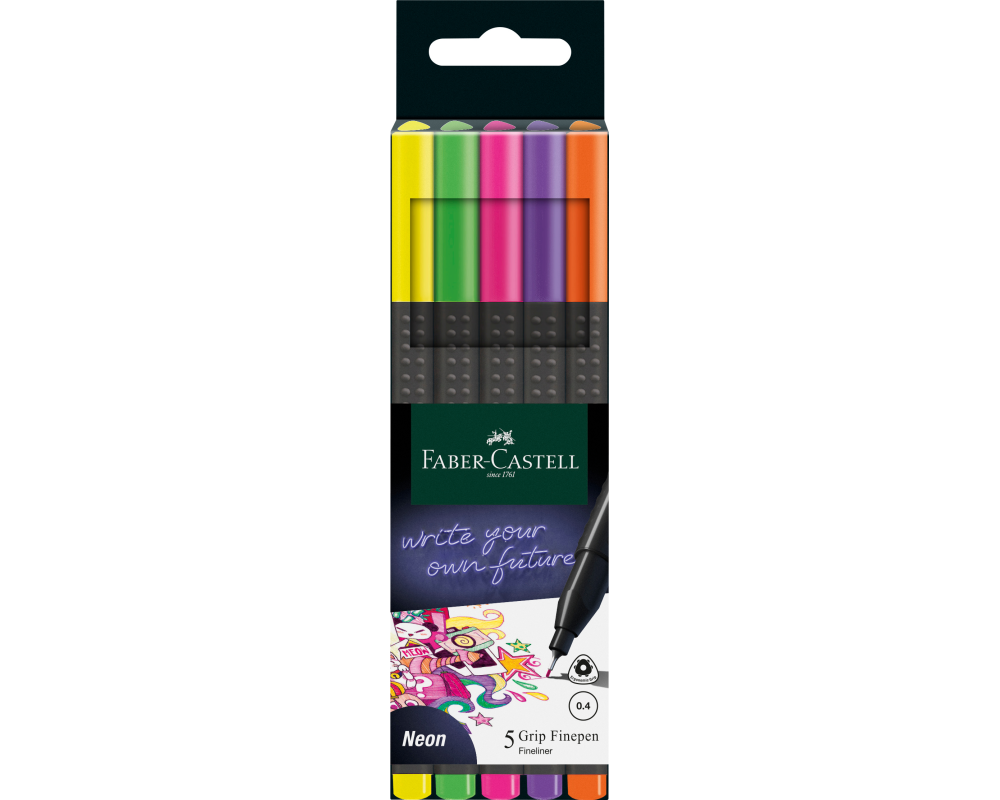 FABER-CASTELL Finepen Grip 0.4mm 151603 5 couleurs, Neon