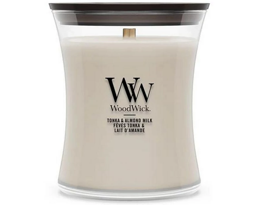 Woodwick Duftkerze Tonka & Almond Milk Medium Jar