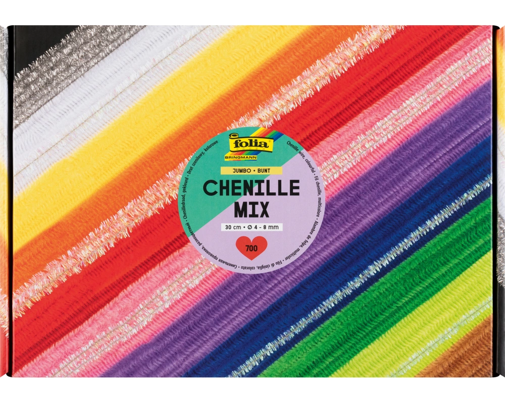 FOLIA Chenille Mix Jumbo 30cm 778709 farbig assortiert 700 Stück