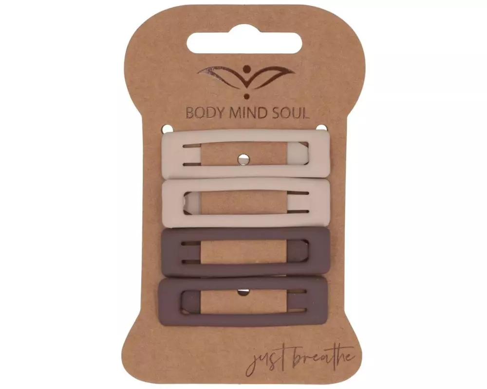 Body Mind Soul Haarspange Click Clack Yoga Beige und Braun 4 Stück