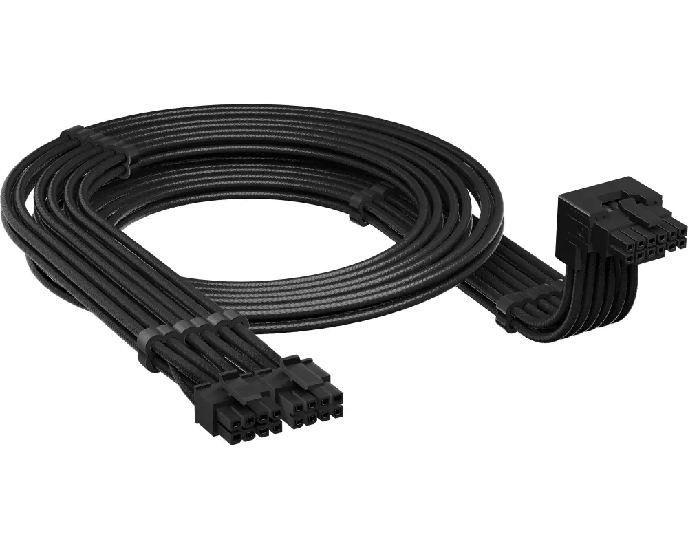 "Right Angled Embossed PCIe 5.1 12V-2x6 Cable, 600W, Type-5, UL1569 16AWG,105°C VW-1, Black"