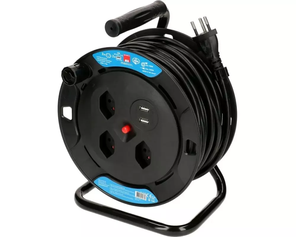 Max Hauri Kabelrolle 20 m, 3x T13, 2x USB Schwarz