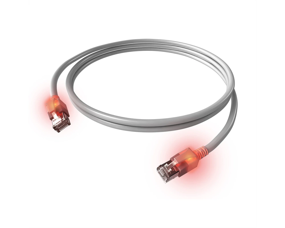 EasyLan DualBoot LED Patchkabel RJ45 S/FTP Cat.6A (Class EA), mit saCon Stecker, LSOH, grau, 1 m