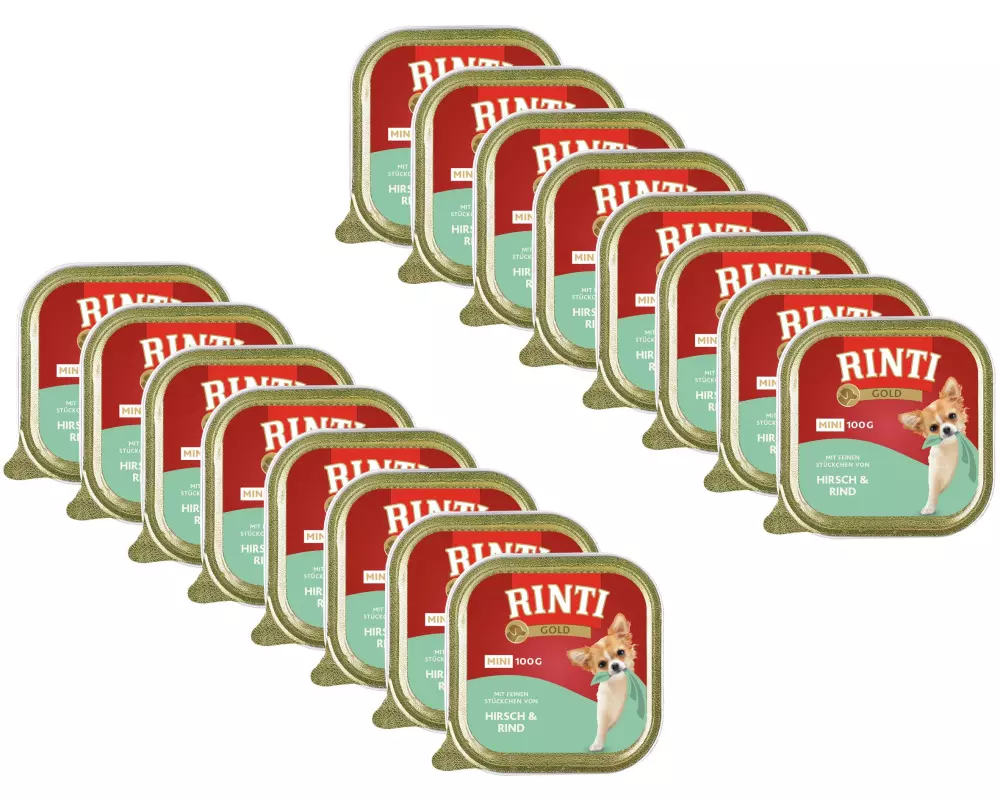 Rinti Nassfutter Gold Mini Hirsch & Rind, 16 x 100 g