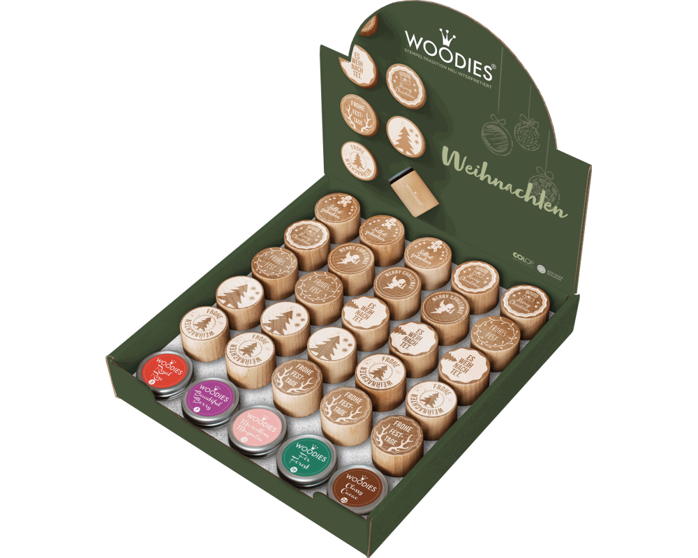 COLOP Woodies Display Weihnachten 151336 25 Stempel, 5 Kissen
