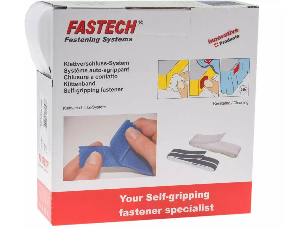FASTECH Klettband-Box 20 mm x 10 m selbstklebend, Weiss