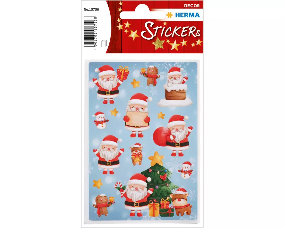 Herma Stickers Weihnachtssticker Weihnachtsmann 3 Blatt / 45 Sticker