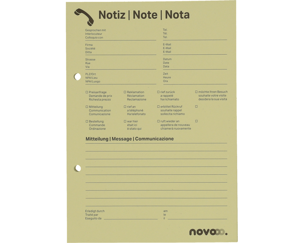 NOVOOO Telefonblock A5 694725 gelb, 65g, 80 Blatt 5 Stück