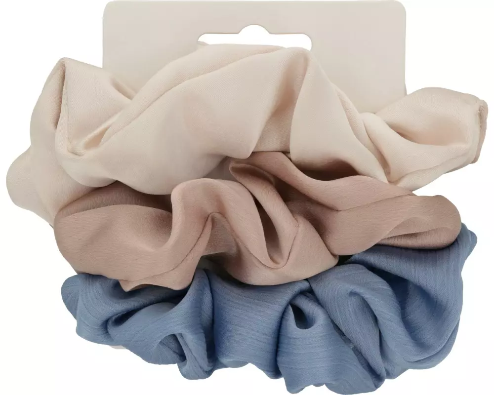 SOLEY Haargummi Scrunchie 3 Stück Creme, Hellgrau, Blau