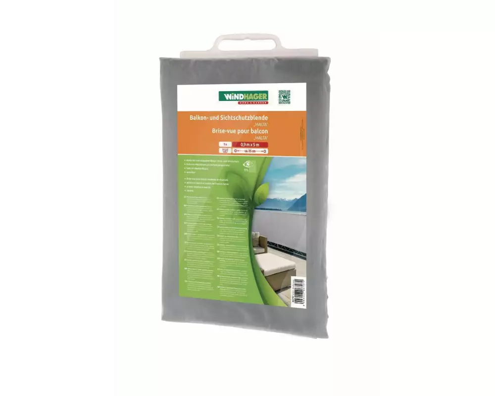 Windhager Sichtschutz Balkonbespannung Malta 0.9x5m, Silber-grau