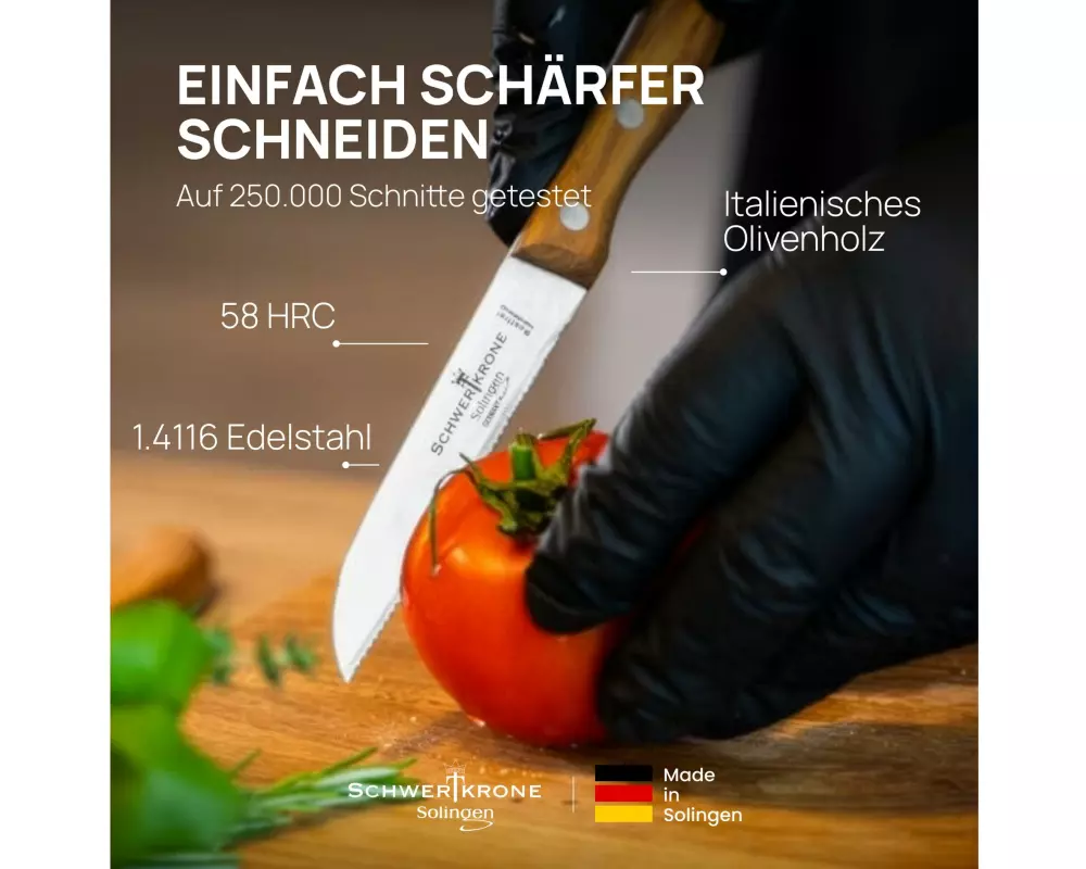 Schwertkrone Messer-Set Obst-, Gemüse- und Tomatenmesser Silber/Braun