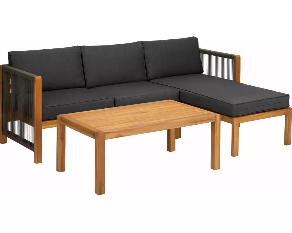 Acamp Loungeset Malaga Schwarz/Braun, 3 Sitzplätze