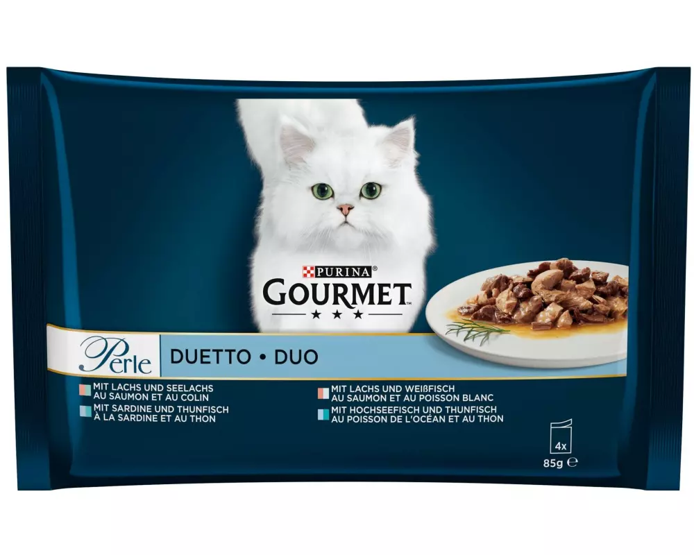 Purina Gourmet Nassfutter Gourmet Perle Lachs & Seelachs, 4 x 85 g