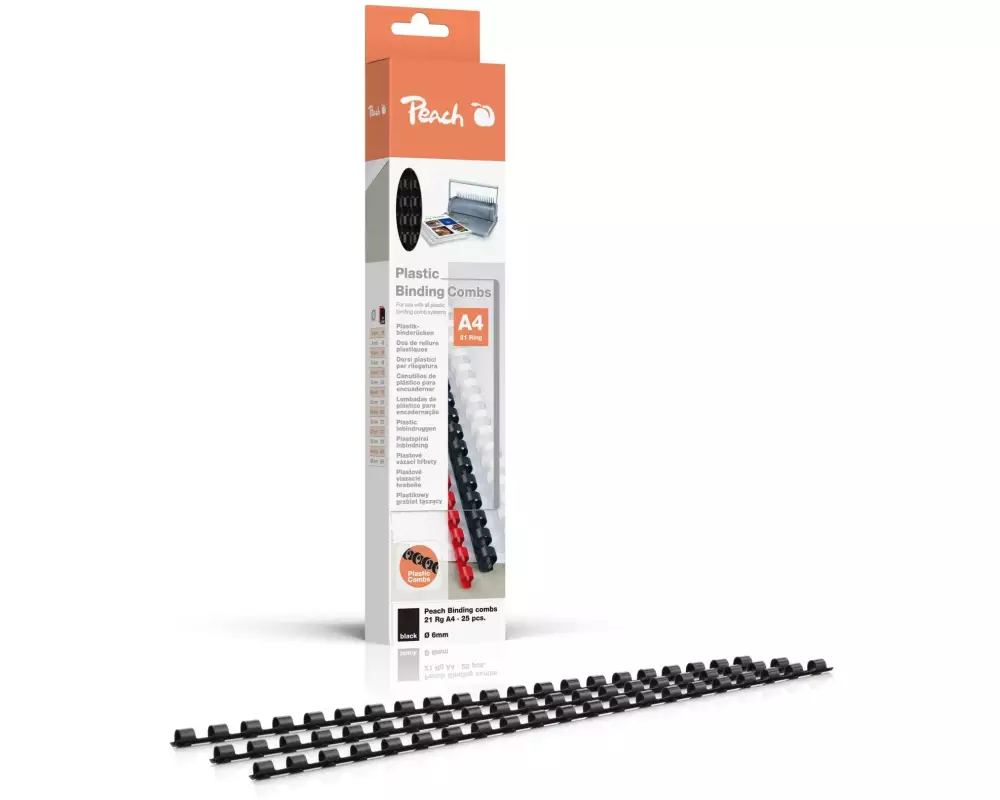 Peach Binderücken 6 mm Schwarz, 25 Stück