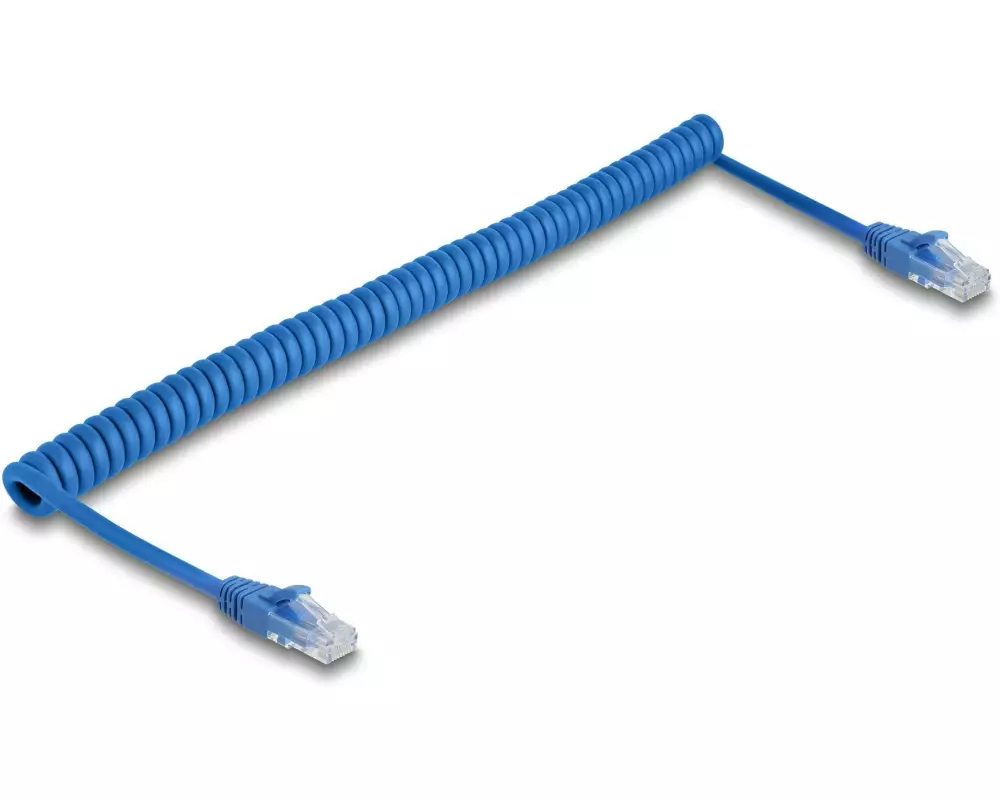 Delock RJ45 Spiralkabel Stecker zu Stecker Cat 6, UTP, 1.8 m, Blau