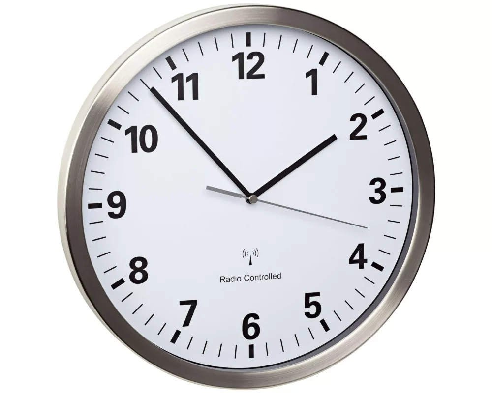 TFA Dostmann Funk-Wanduhr Ø 30.5 cm, Silber