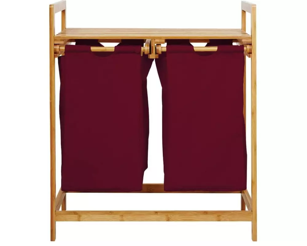 Lumaland Wäschekorb Bambus 60 l, Dunkelrot/Braun