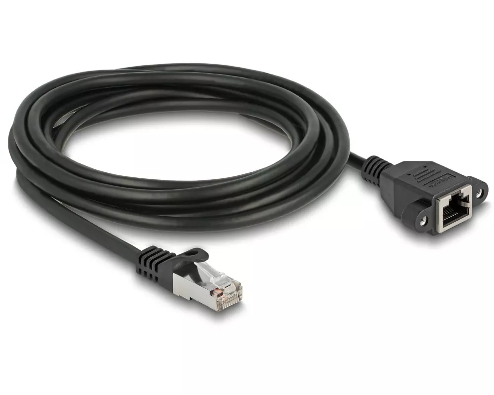 Delock Patchkabel Verlängerungskabel Cat 6A, S/FTP, 2 m, Schwarz