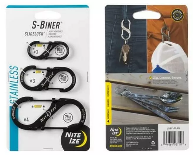NITE IZE Karabiner S-Biner SlideLock aus Edelstahl, Schwarz, 3 Stück