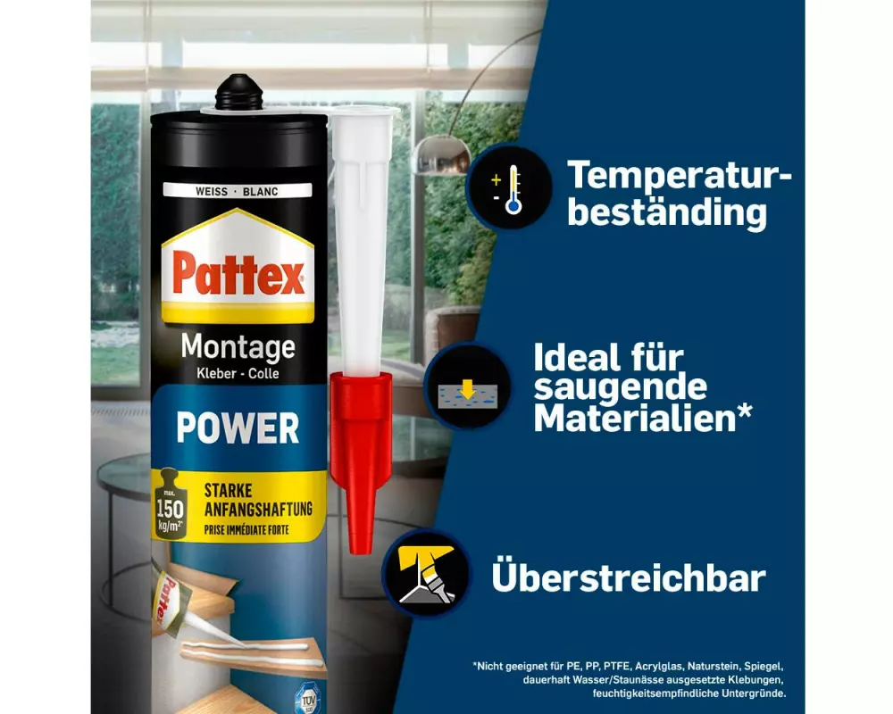 Pattex Montagekleber Power 370 g, Weiss