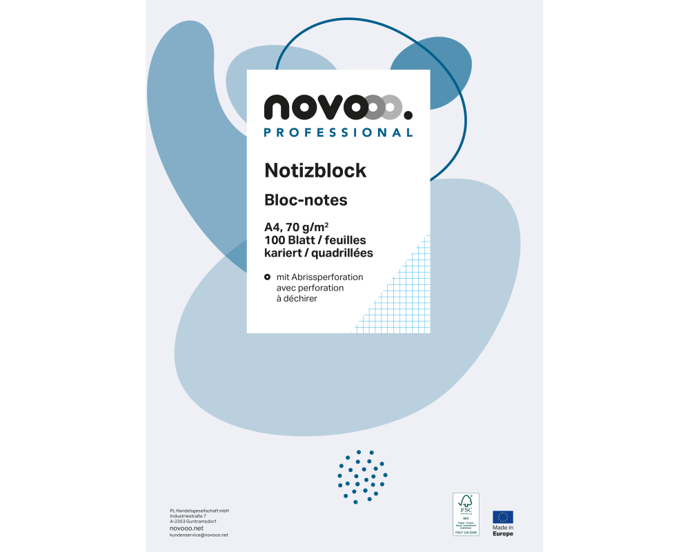 NOVOOO Notizblock weiss A4 694722 kariert 4mm, 70g 5x100 Blatt