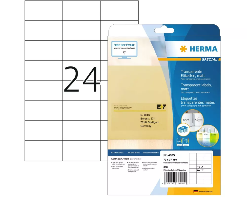 HERMA Vielzweck-Etiketten aus Folie 70 x 37 mm, 25 Blatt