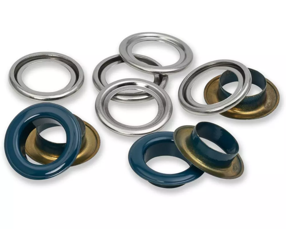 Prym Ösen mit Scheiben 15 Stück, Marine-Silber